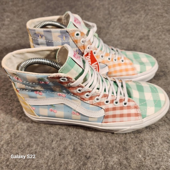 Vans Sk8-Hi Shoes Mens Size 6.5 Multi Gingham Patchwork Plaid Cherry High Top - Picture 3 of 8